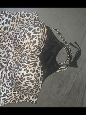torrid Leopard Print Padded Swim Top with Black Mesh